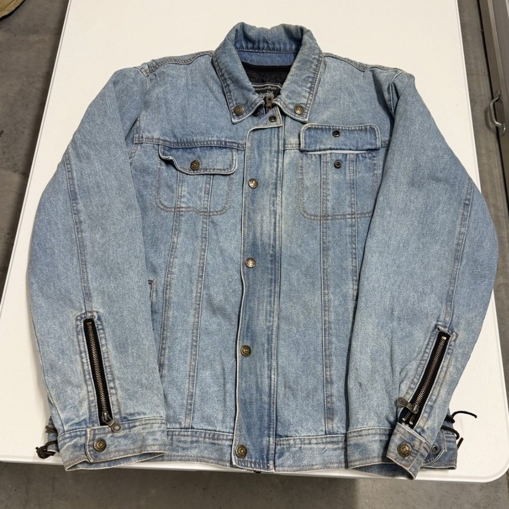 Diamond Plate Denim Motorcycle Jacket Mens Medium Blue Excellent Laced Zippered